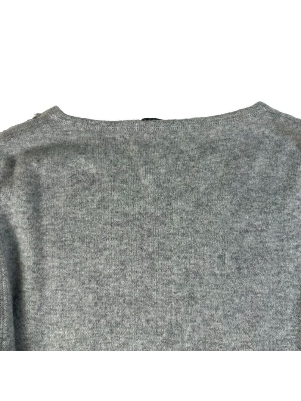 One Girl Who 100% Cashmere Gray Knit Sweater Large Button Sleeve Shoulder Crew - Picture 9 of 12